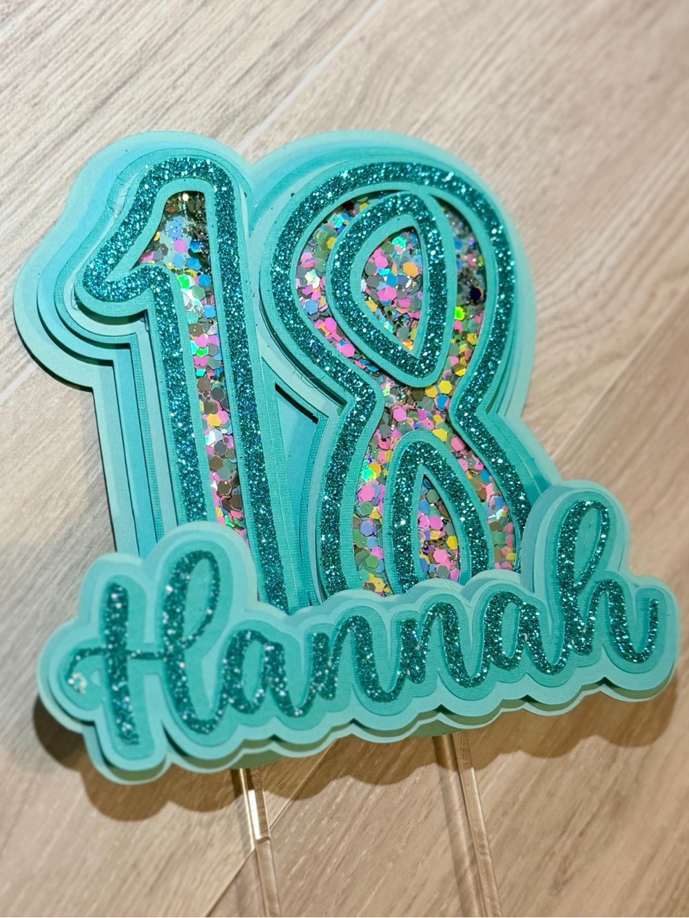 Personalized Glitter Shaker Cake Topper, Custom Name Number Birthday Decoration